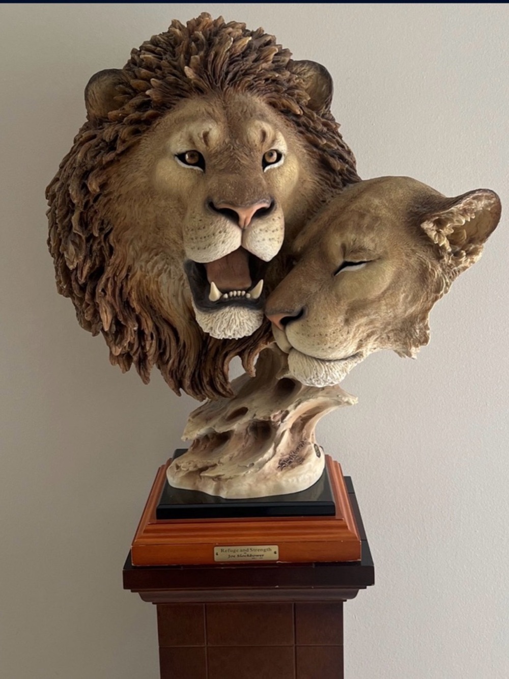 Handcrafted Brown Lion and Lioness Wall Sculpture - Natural Tones